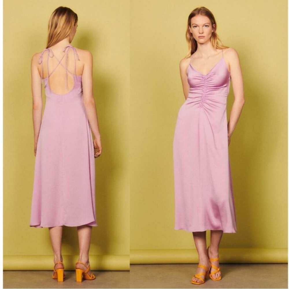 Sandro Lilac Backless Dress with Spaghetti Straps